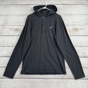 LRG Lifted Research Group Striped Henley Hoodie Mens XL Black Gray